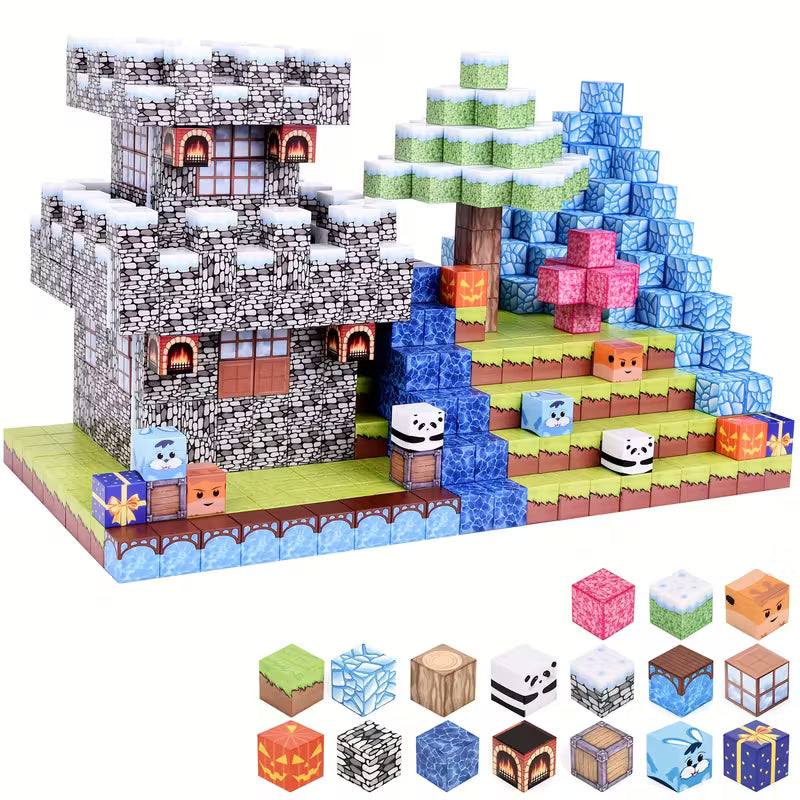 100 Magnetische Blöcke Bauset Spielzeug Bausteine - Burglandschaft