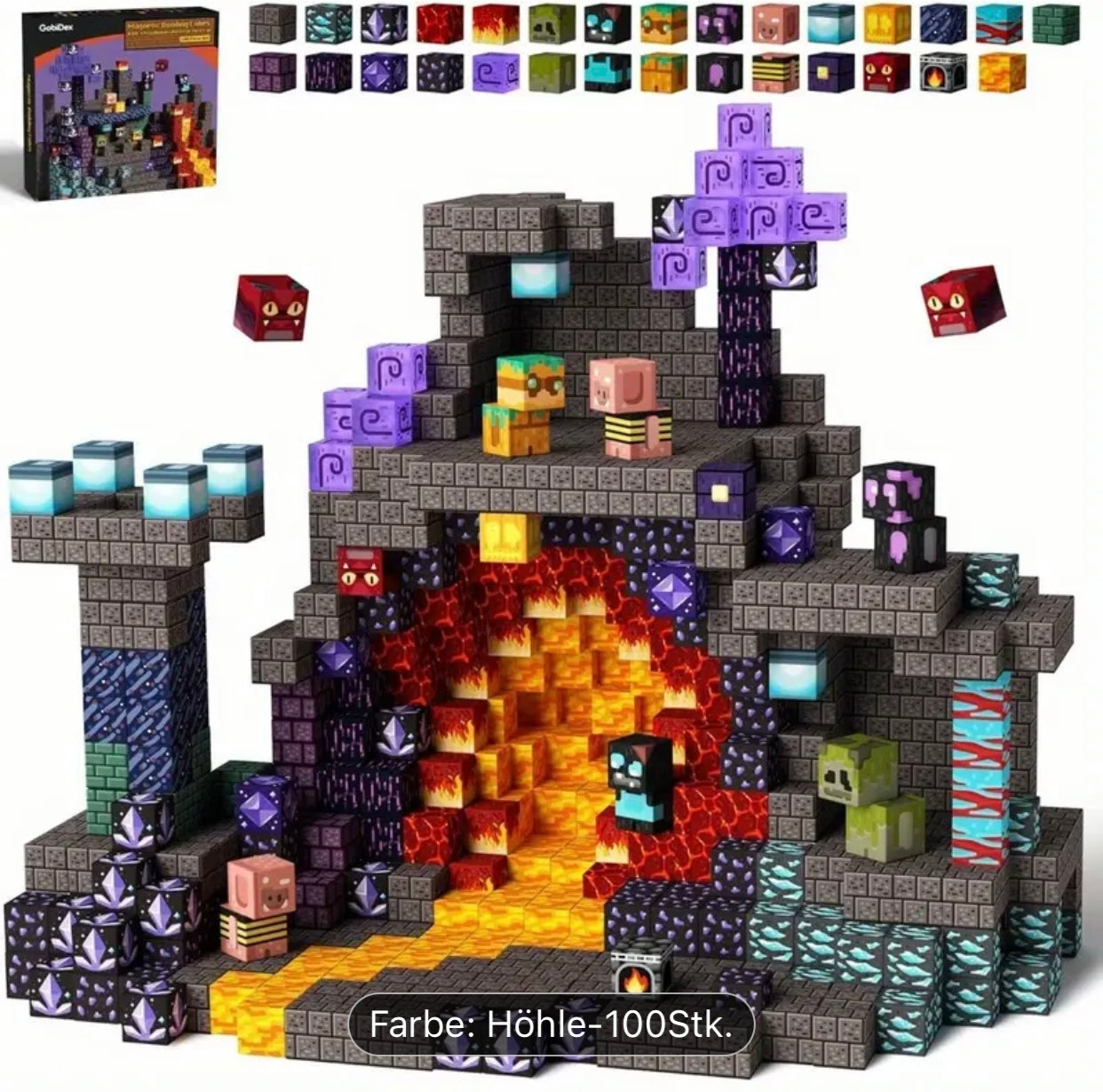 100 Magnetische Blöcke Bauset Spielzeug Bausteine - Netherhöhle
