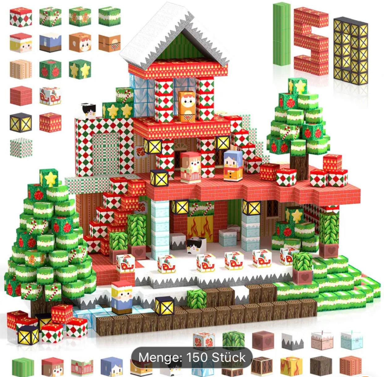 150 Magnetische Blöcke Bauset Spielzeug Bausteine - Weihanchtslandschaft